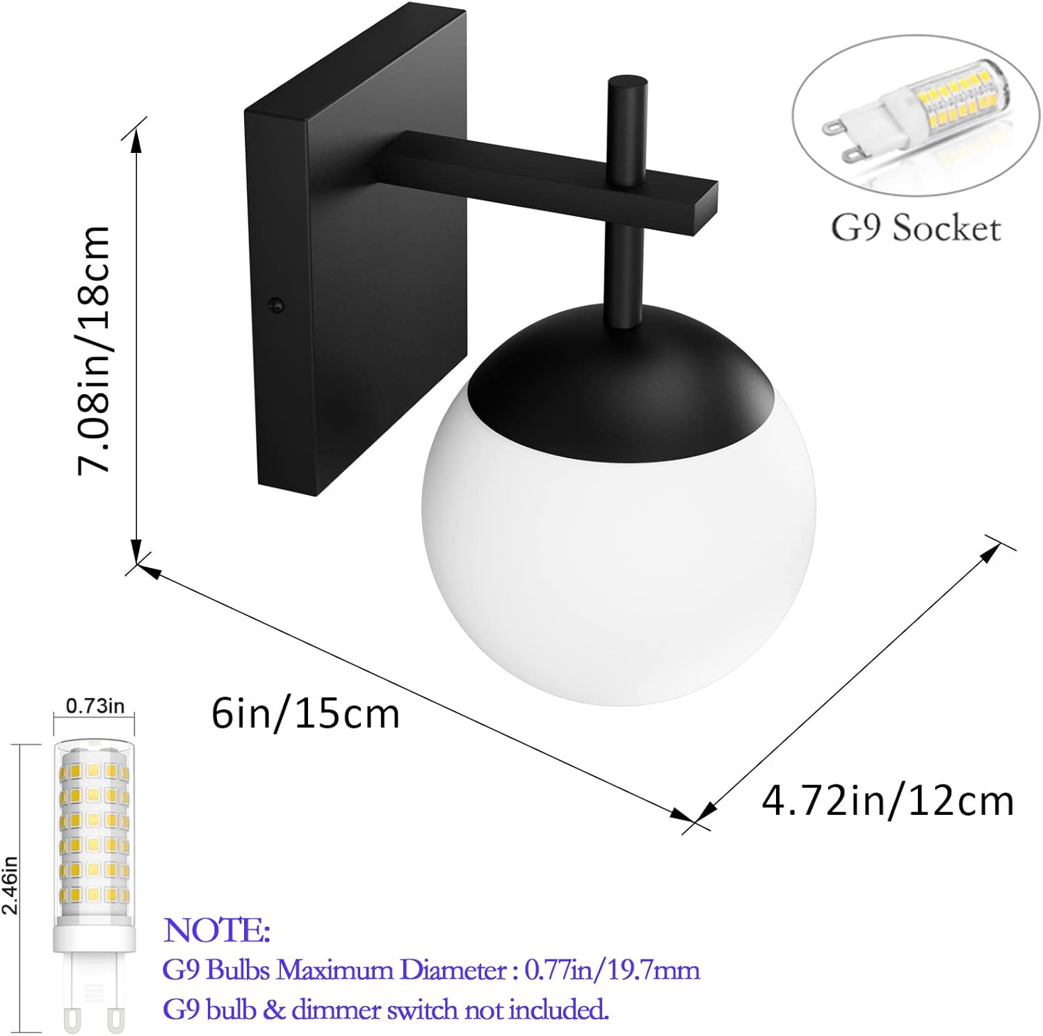 Matte Black Wall Sconce, Mid Century Modern Black Wall Light Fixtures Milky Glass Indoor Wall Lamp for Home Decor Bathroom Kitchen Living Room Vanity Hallway (Exclude Bulb)