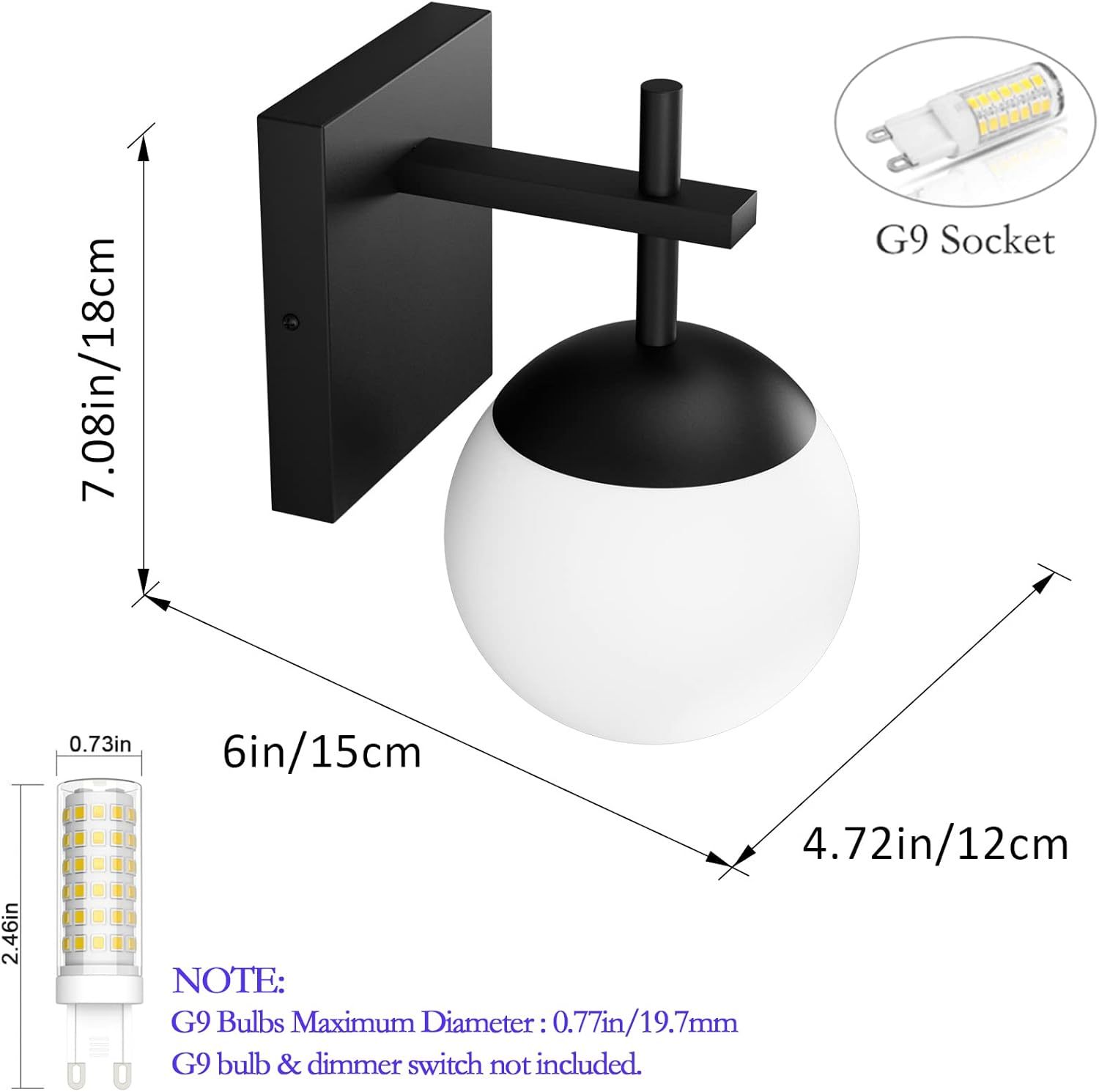 Matte Black Wall Sconce, Mid Century Modern Black Wall Light Fixtures Milky Glass Indoor Wall Lamp for Home Decor Bathroom Kitchen Living Room Vanity Hallway (Exclude Bulb)