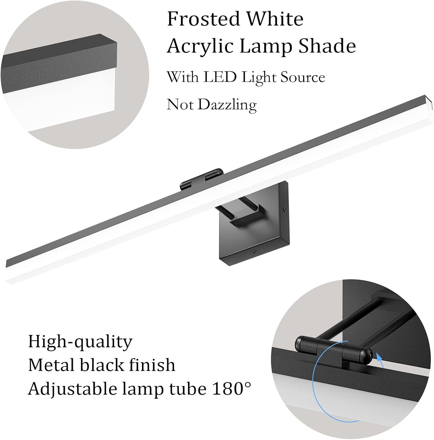 32" Matte Black Bathroom Vanity Light 18W Adjustable Vanity Light Modern LED Black Vanity Lighting Fixtures for Bathroom (6000K Cool White Light)