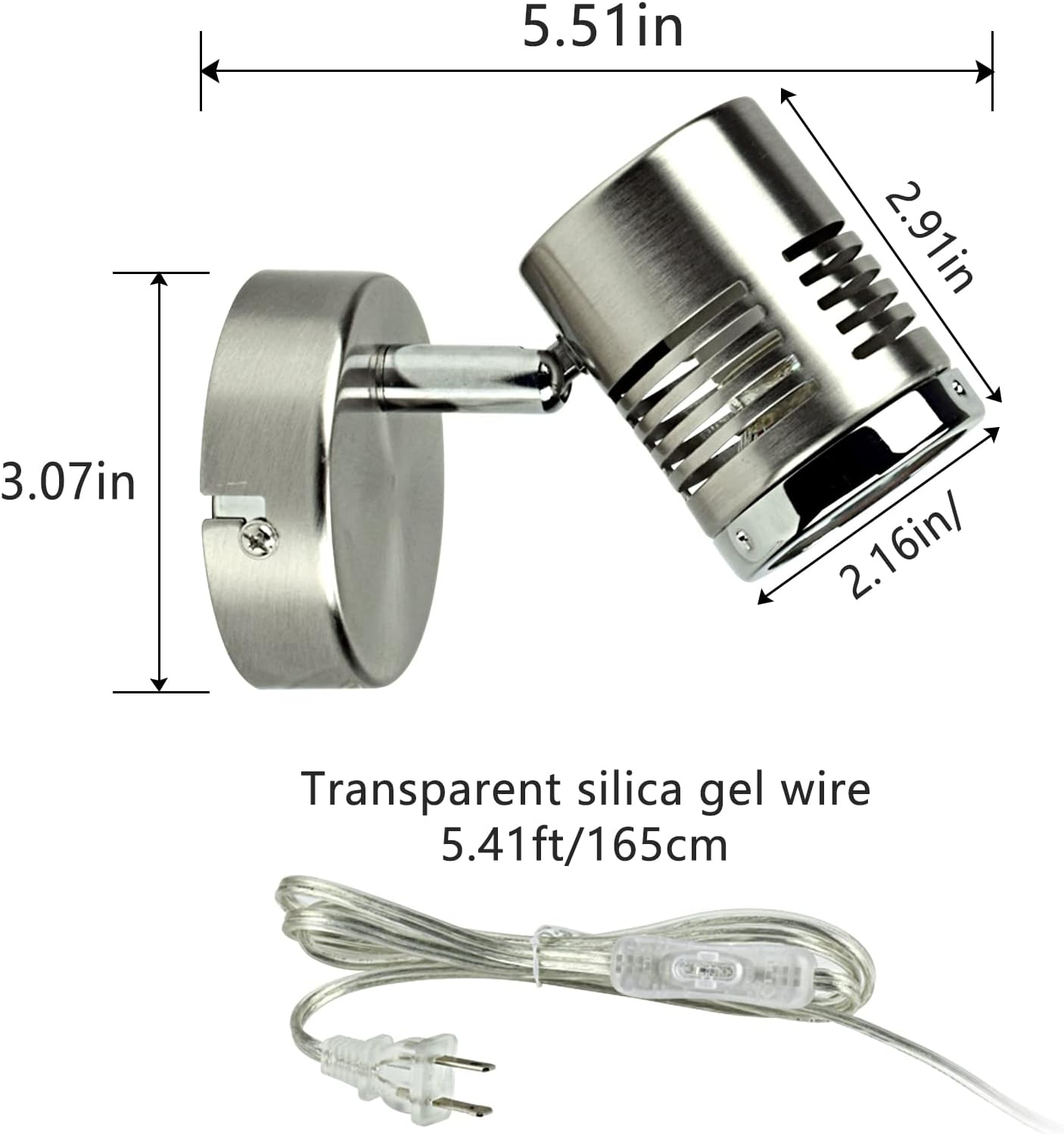 Mini Directional Wall Spot Light, Adjustable Flush Mount Ceiling Plug Track Lighting for Bedside, Hallway