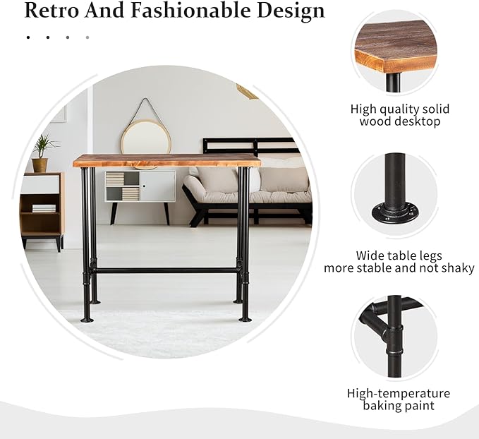Industrial 41.3inch Height Bar Table Vintage Pipe Design Bistro Table