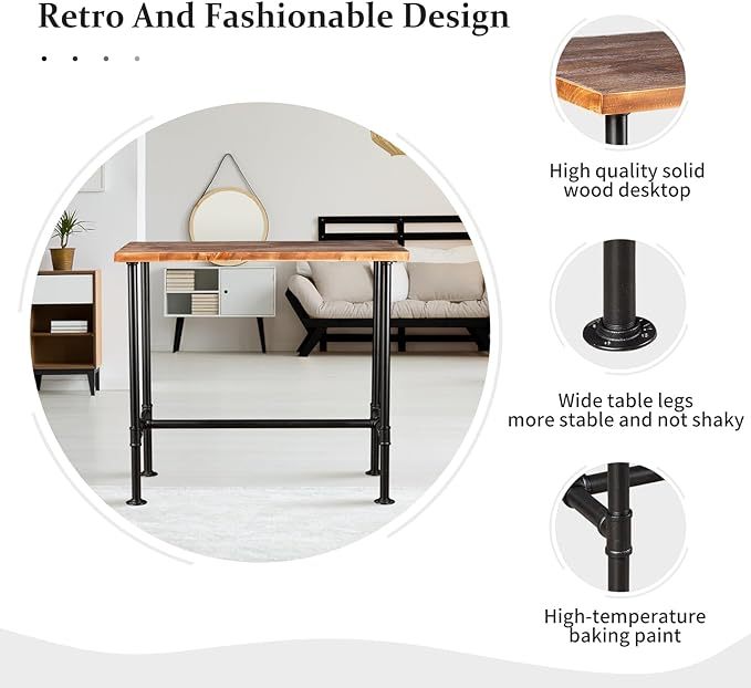 Industrial 41.3inch Height Bar Table Vintage Pipe Design Bistro Table
