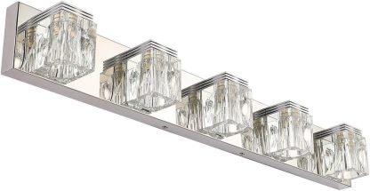 LED Modern Bathroom Vanity Lights 5 Lights Crystal Glass Stainless Steel Bathroom Vanity Lights Fixtures Over Mirror LED Modern Crystal Glass Vanity Lights