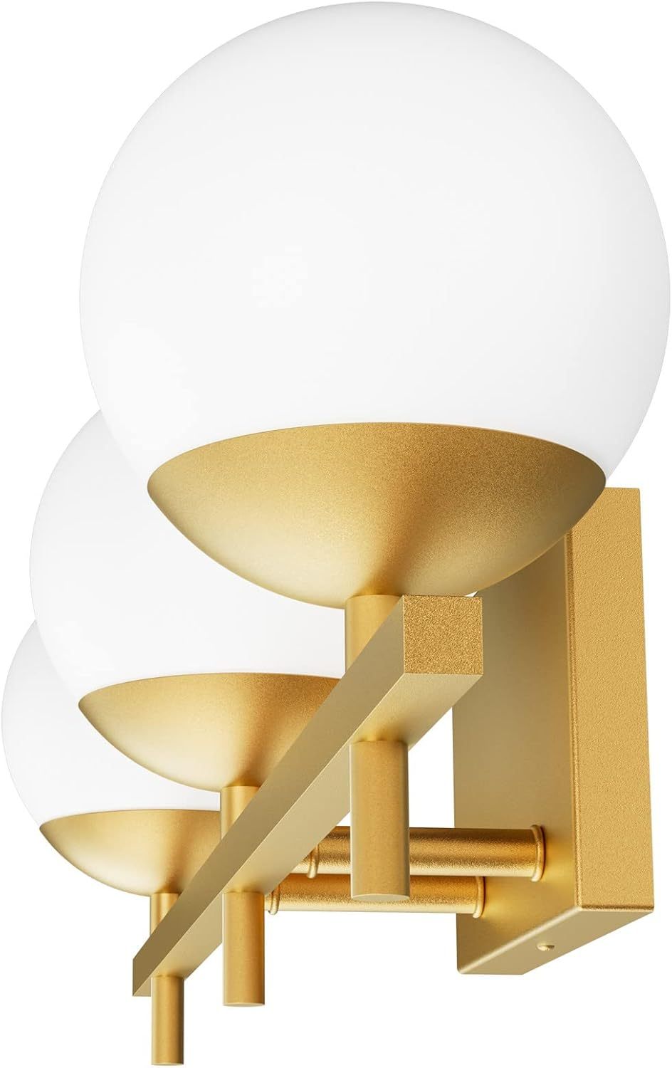 Mid Century Modern Gold Bathroom Light Fixtures 3-Light Gold Milky Glass Modern Bathroom Vanity Lights Over Mirror, Gold Wall Light for Bathroom (Exclude Bulb)