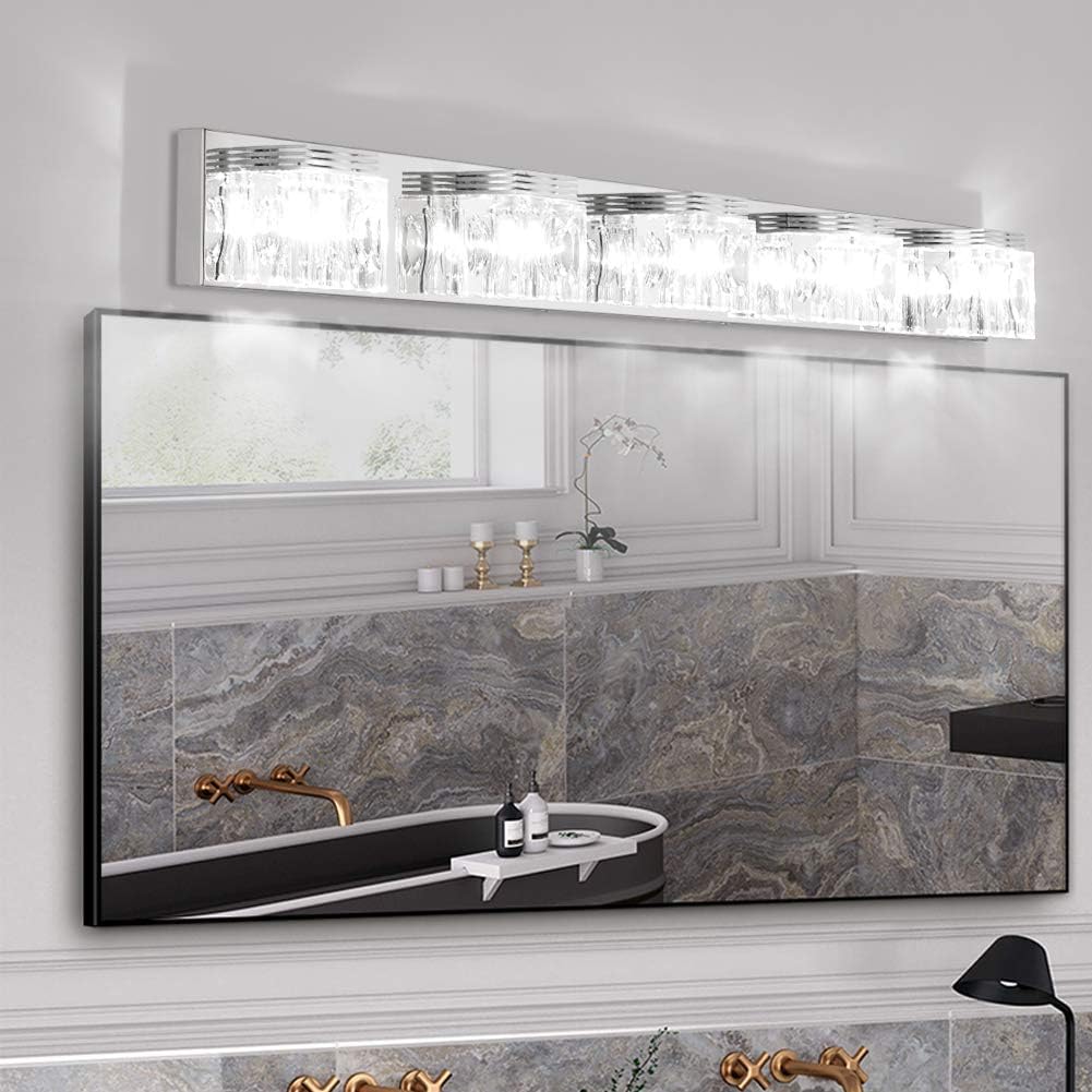 LED Modern Bathroom Vanity Lights 5 Lights Crystal Glass Stainless Steel Bathroom Vanity Lights Fixtures Over Mirror LED Modern Crystal Glass Vanity Lights