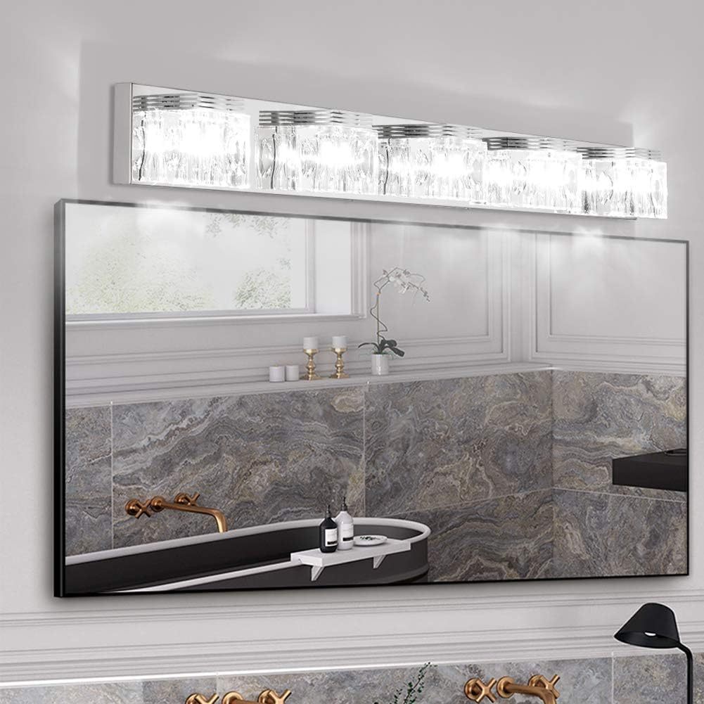 LED Modern Bathroom Vanity Lights 5 Lights Crystal Glass Stainless Steel Bathroom Vanity Lights Fixtures Over Mirror LED Modern Crystal Glass Vanity Lights