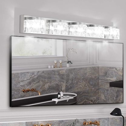 LED Modern Bathroom Vanity Lights 5 Lights Crystal Glass Stainless Steel Bathroom Vanity Lights Fixtures Over Mirror LED Modern Crystal Glass Vanity Lights