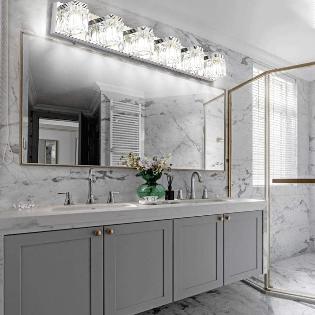 LED Modern Bathroom Vanity Lights 6 Lights Crystal Glass Stainless Steel Bathroom Vanity Lights Fixtures Over Mirror LED Modern Crystal Glass Vanity Lights