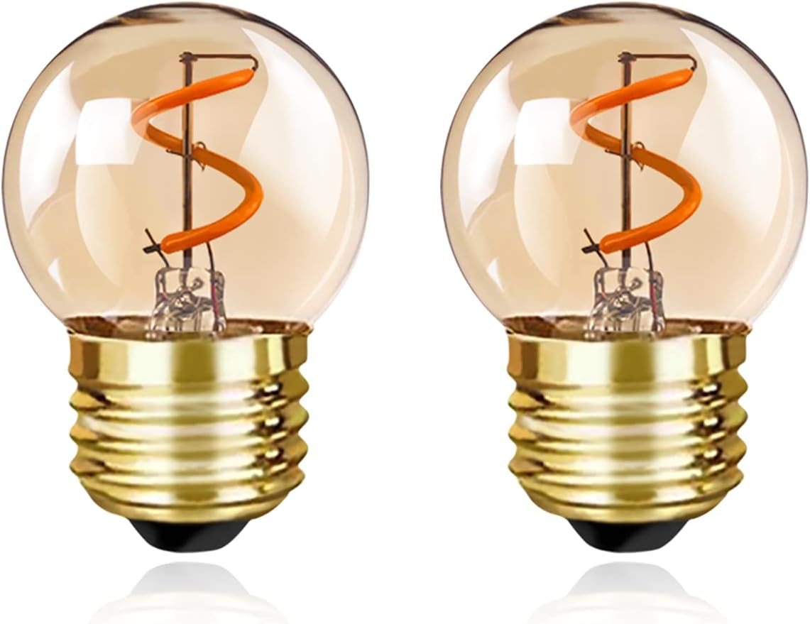 G40 Low Watt Light Bulb Edison LED Bulb Mini Globe Light Bulbs 1W Equivalent to 10Watt Incandescent E26 Screw Base Led Bulbs Ultra Warm White 2200K, Non Dimmable (G40gs-2pack)