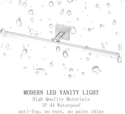 40" Silver Bathroom Vanity Light 24W Adjustable Silver Vanity Lighting Modern LED Bathroom Vanity Light Fixtures Over Mirror (6000K Cool White Light)