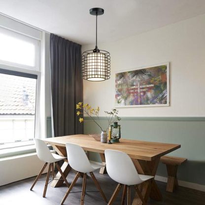 Vintage Adjustable Pendant Lighting, 6.88 Inch Metal Hanging Pendant Light Fixture with Cage Shade, Retro Ceiling Hanging Dining Light Fixture for kitchen island/Dining Hall/Hallway/Bar, E26 Base