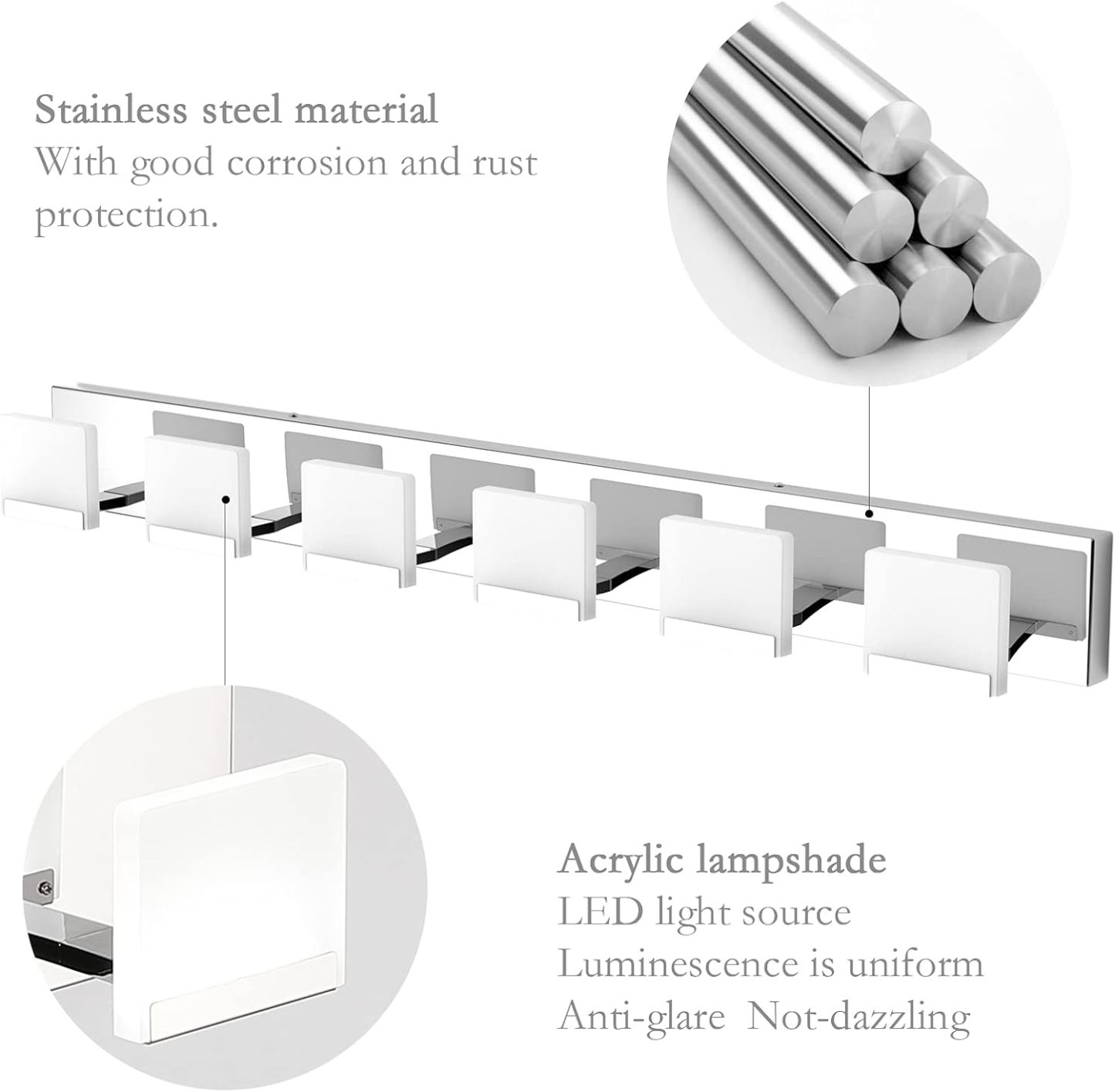 LED Modern Vanity Light 6 Light Bathroom Vanity Lights Acrylic Stainless Steel Bathroom Vanity Lighting Fixtures