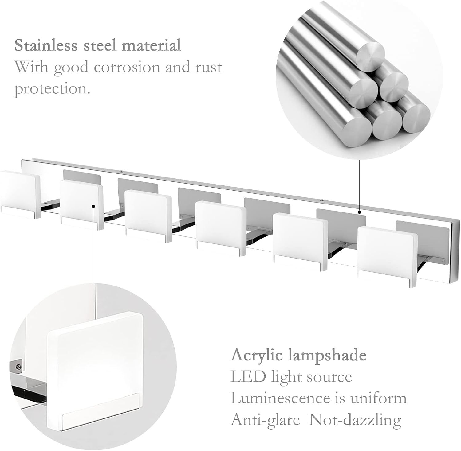 LED Modern Vanity Light 6 Light Bathroom Vanity Lights Acrylic Stainless Steel Bathroom Vanity Lighting Fixtures