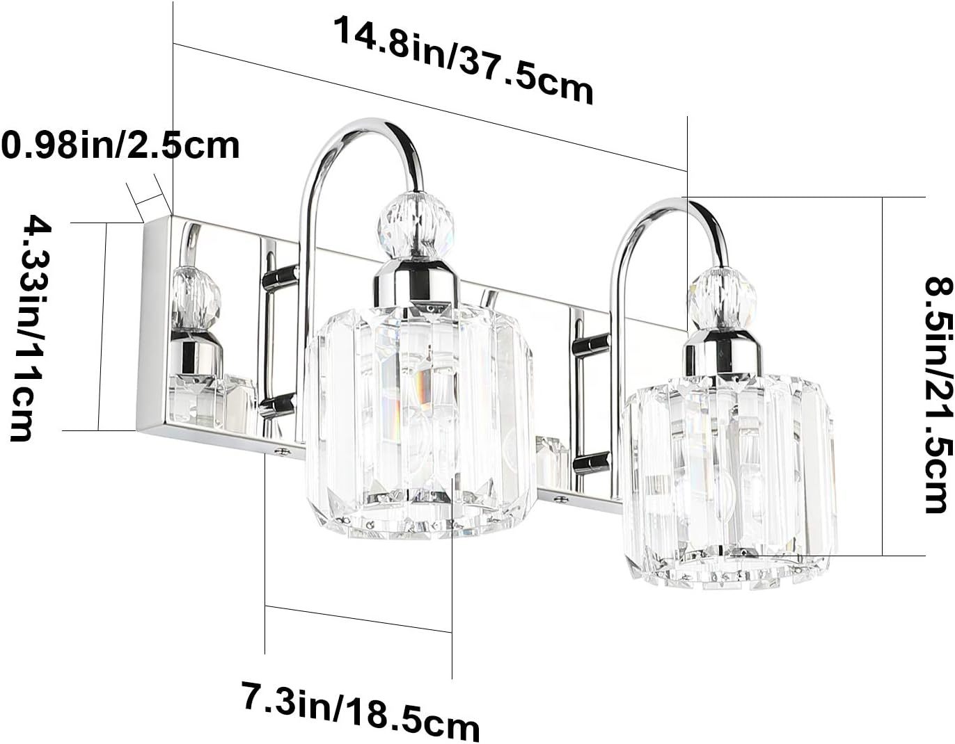 Modern Bathroom Vanity Light 2-Lights Modern Crystal Wall Light Fixtures Modern Crystal Vanity Lighting for Bathroom