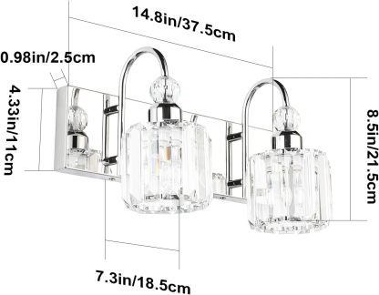 Modern Bathroom Vanity Light 2-Lights Modern Crystal Wall Light Fixtures Modern Crystal Vanity Lighting for Bathroom