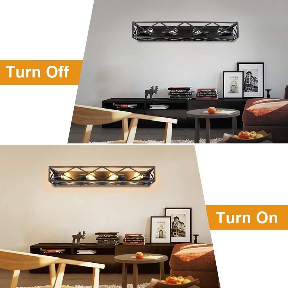 4-Light Industrial Vanity Lights, Bathroom Wall Mount Light Porch Wall Sconces Lamp, Vintage Brown Metal Farmhouse Wall Lighting Fixture
