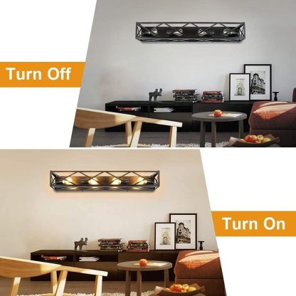 4-Light Industrial Vanity Lights, Bathroom Wall Mount Light Porch Wall Sconces Lamp, Vintage Brown Metal Farmhouse Wall Lighting Fixture