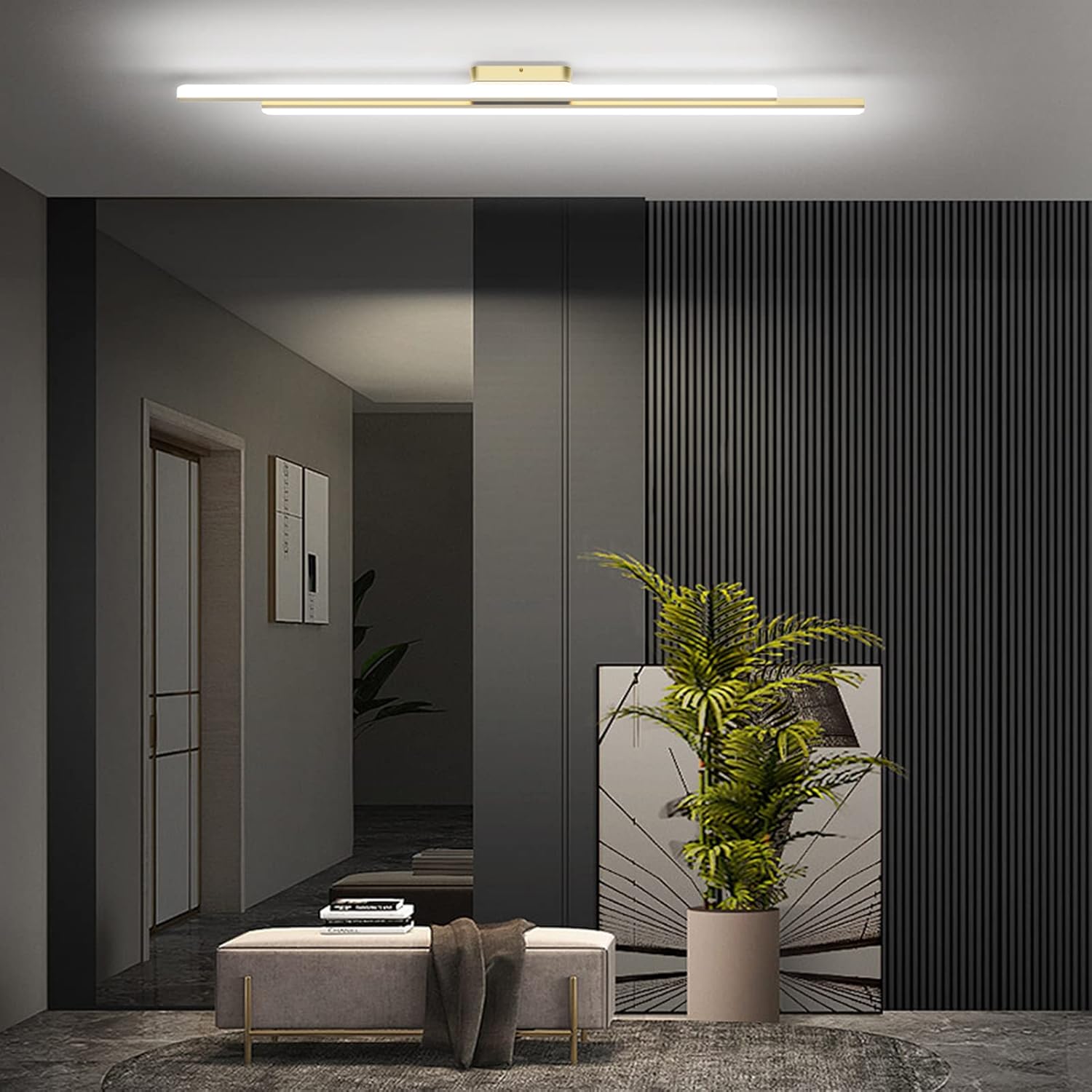 48" Gold Vanity Lights 48W Frosted Aluminum Modern LED Gold Bathroom Vanity Light Fixtures Over Long Mirror Modern Gold Bath Lighting 6000K White Light