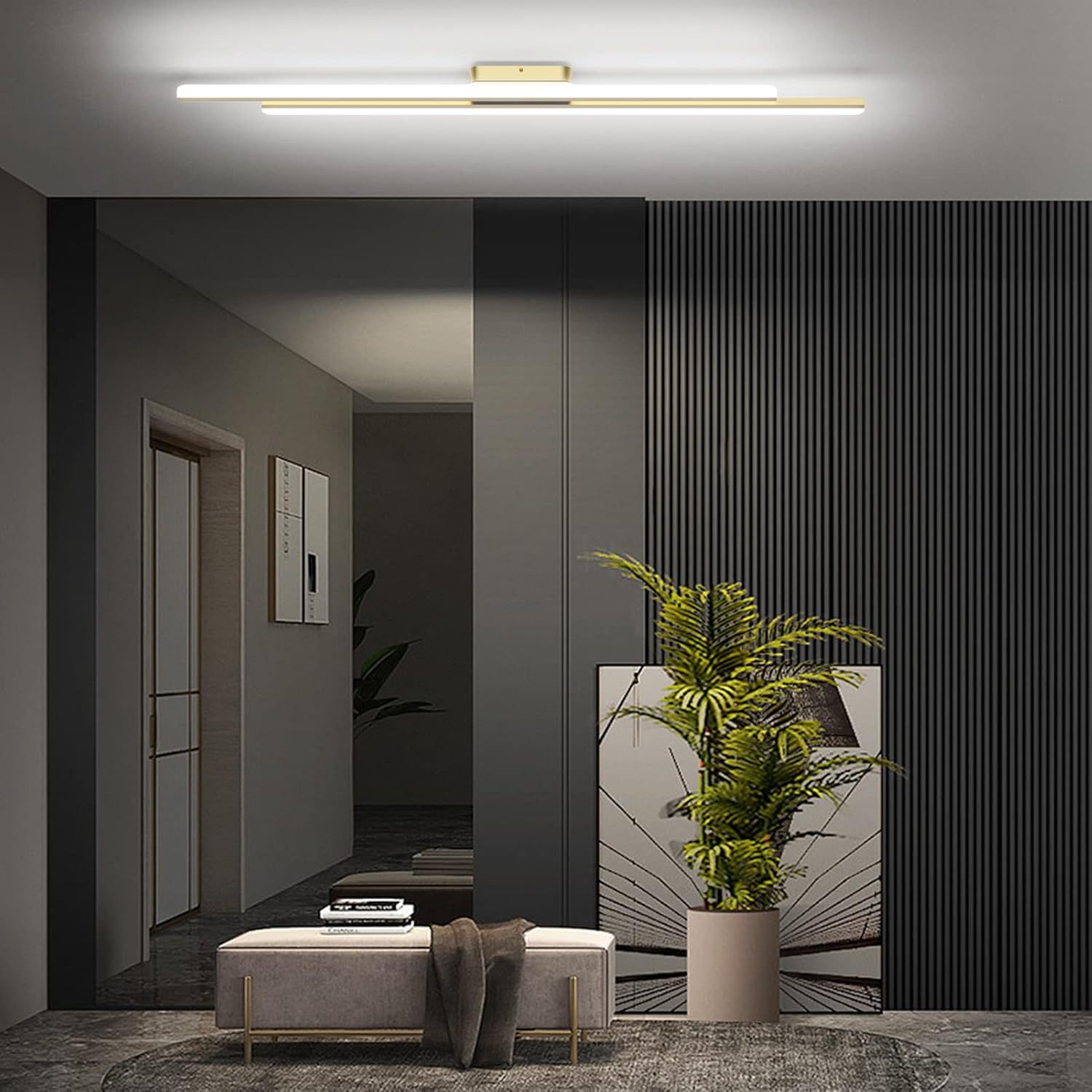 48" Gold Vanity Lights 48W Frosted Aluminum Modern LED Gold Bathroom Vanity Light Fixtures Over Long Mirror Modern Gold Bath Lighting 6000K White Light