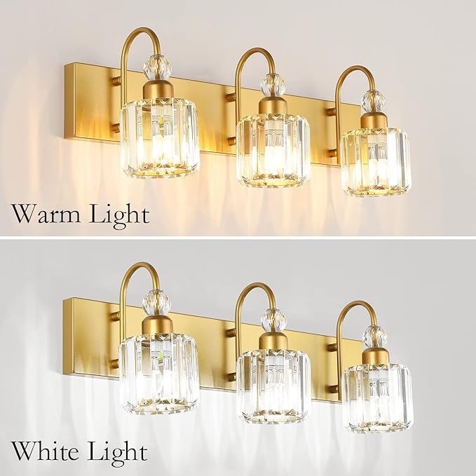 Gold Bathroom Vanity Lights 3-Lights Gold Crystal Vanity Lights Over Mirror Modern Crystal Bathroom Vanity Lighting Fixtures