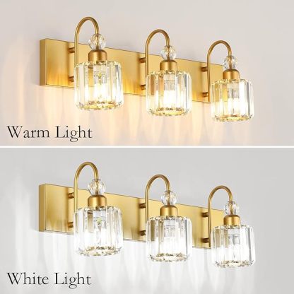 Gold Bathroom Vanity Lights 3-Lights Gold Crystal Vanity Lights Over Mirror Modern Crystal Bathroom Vanity Lighting Fixtures