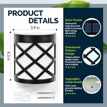 8 Pack Solar Fence Lights, Solar Deck Lights, Waterproof Auto Decorative Outdoor Solar Wall Lights for Deck, Patio, Stairs, Yard, Path and Driveway (Cold White)