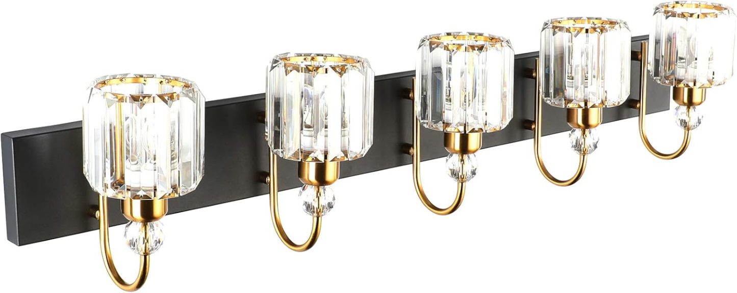 Modern LED Bathroom Vanity Lights 5-Lights Crystal Vanity Lights Over Mirror Modern Black Bathroom Vanity Lighting Fixtures