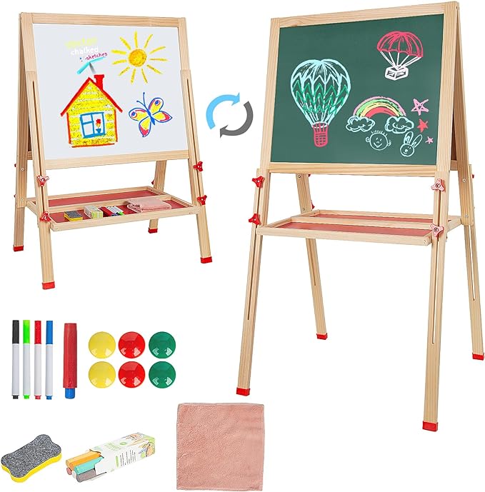 Wooden Easel for Kids, Standing Art Easel for Kids 3, 4, 5, 6, 7, 8 Years Old Boy & Girls