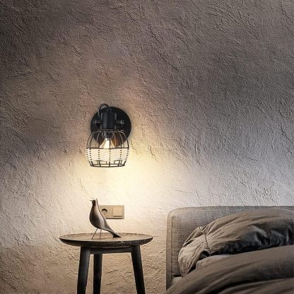 Rustic Cage Wall Spotlight Fixture, Adjustable Heads Wall Sconce, Wall Lamp with Plug in Cord and On/Off Switch E12 Base for Bedroom Bathroom Kitchen Stair Lighting