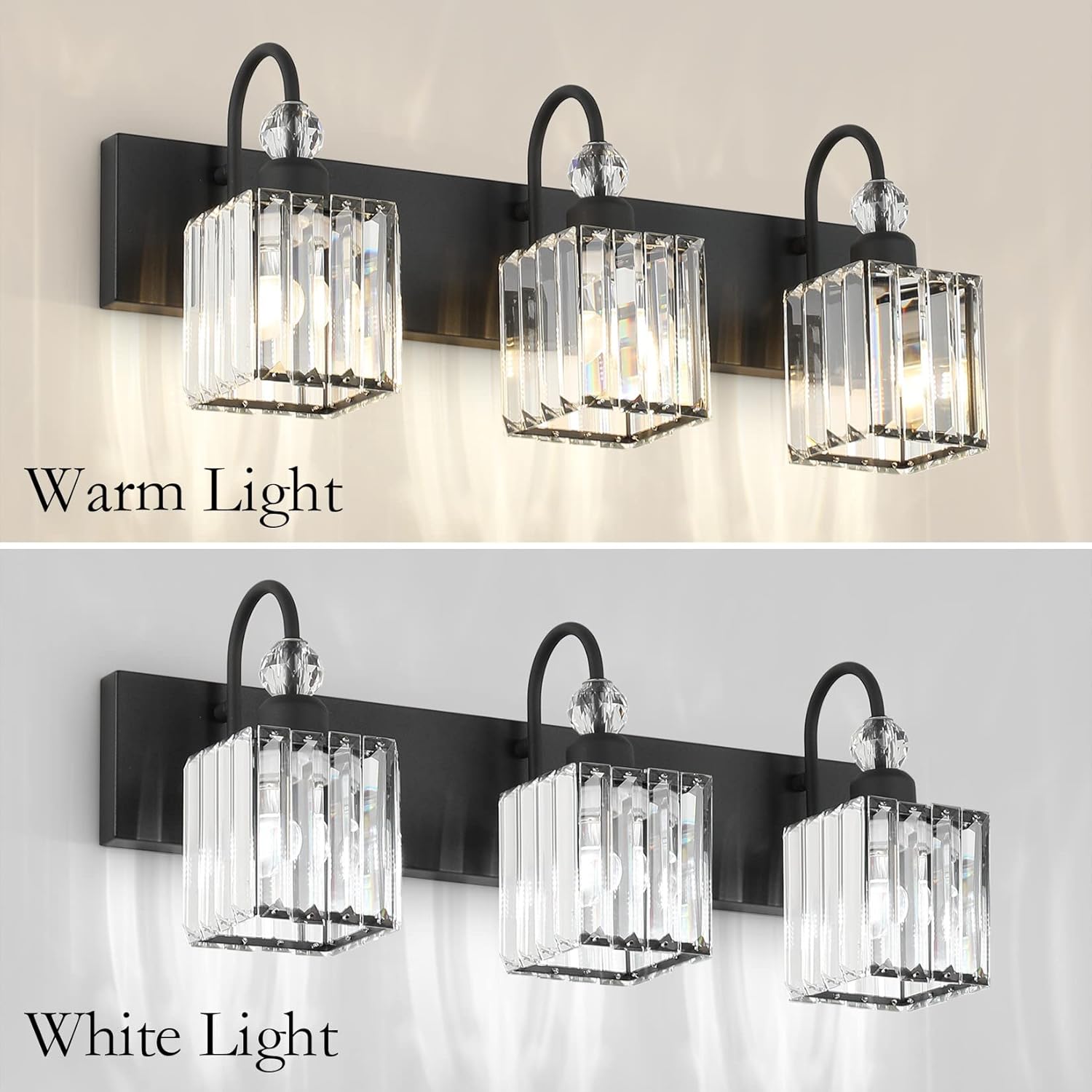 Modern Crystal Black Vanity Light 3 Light Bathroom Light Fixtures Over Mirror Matte Black Crystal Bathroom Wall Lighting