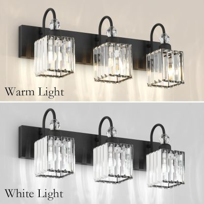 Modern Crystal Black Vanity Light 3 Light Bathroom Light Fixtures Over Mirror Matte Black Crystal Bathroom Wall Lighting