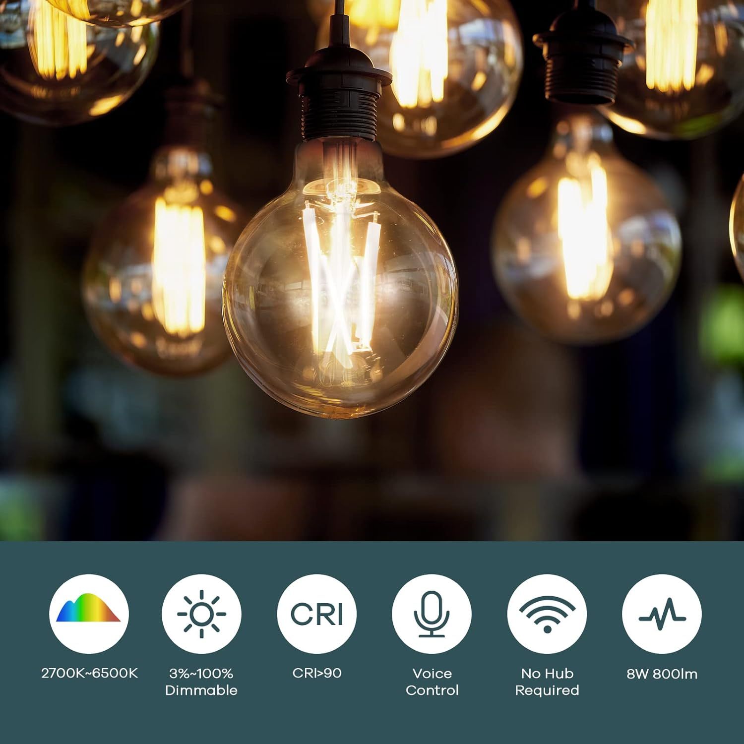 G25 Globe Smart Edison Bulbs, 2700K-6500K Tunable and Dimmable WiFi Edison Bulbs 2-Pack