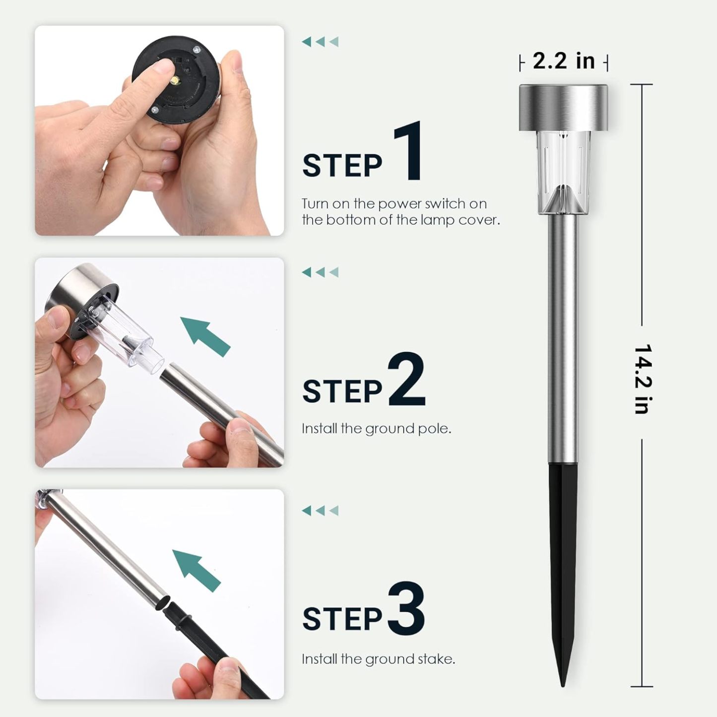 Solar Lights Outdoor Waterproof, 12 Pack, Stainless Steel LED Solar Garden Lights for Patio, Lawn, Yard and Landscape, Cold White