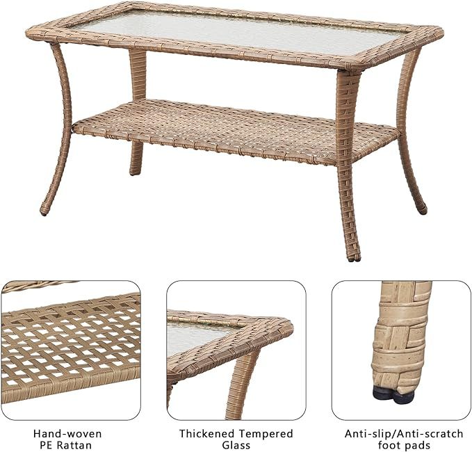 Patio Tables Outdoor Coffee Table - Wicker Rattan Coffee Table
