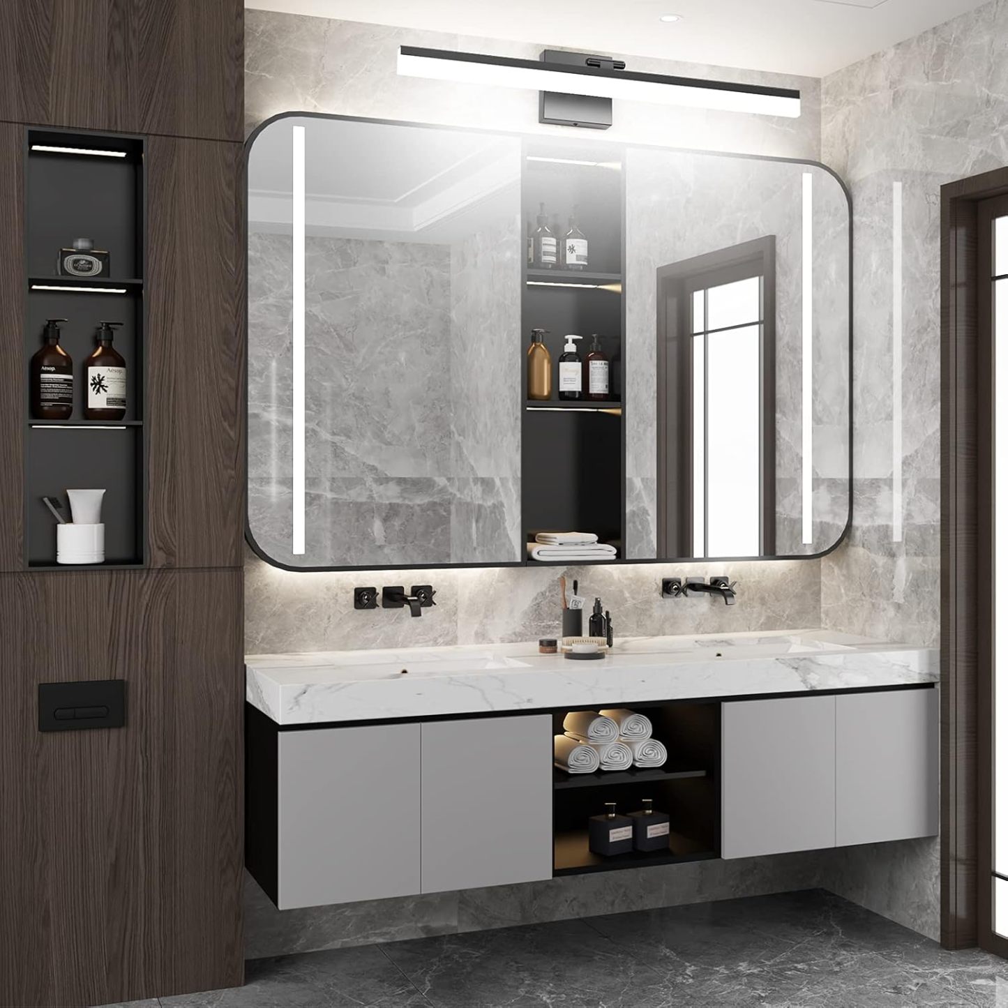 32" Matte Black Bathroom Vanity Light 18W Adjustable Vanity Light Modern LED Black Vanity Lighting Fixtures for Bathroom (6000K Cool White Light)