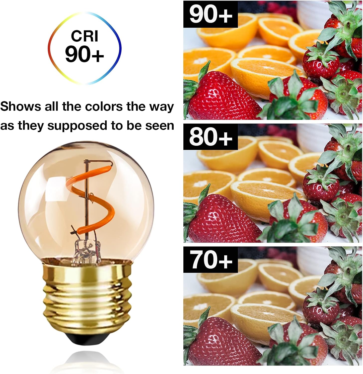 G40 Low Watt Light Bulb Edison LED Bulb Mini Globe Light Bulbs 1W Equivalent to 10Watt Incandescent E26 Screw Base Led Bulbs Ultra Warm White 2200K, Non Dimmable (G40gs-2pack)