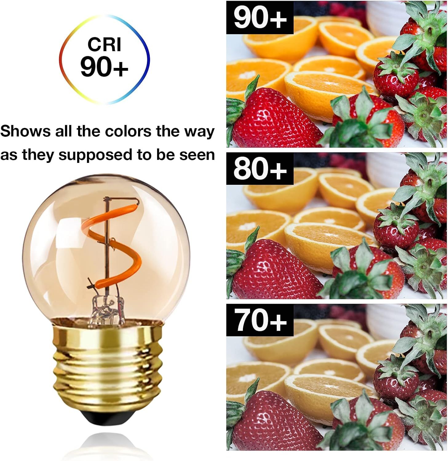 G40 Low Watt Light Bulb Edison LED Bulb Mini Globe Light Bulbs 1W Equivalent to 10Watt Incandescent E26 Screw Base Led Bulbs Ultra Warm White 2200K, Non Dimmable (G40gs-2pack)