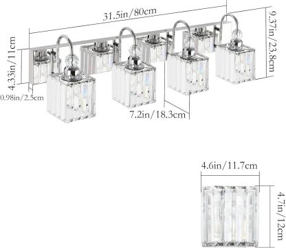 Chrome Crystal Vanity Light for Bathroom 4-Lights 31.5'' Modern Bathroom Wall Lighting Modern Chrome Bathroom Vanity Lighting Over Mirror