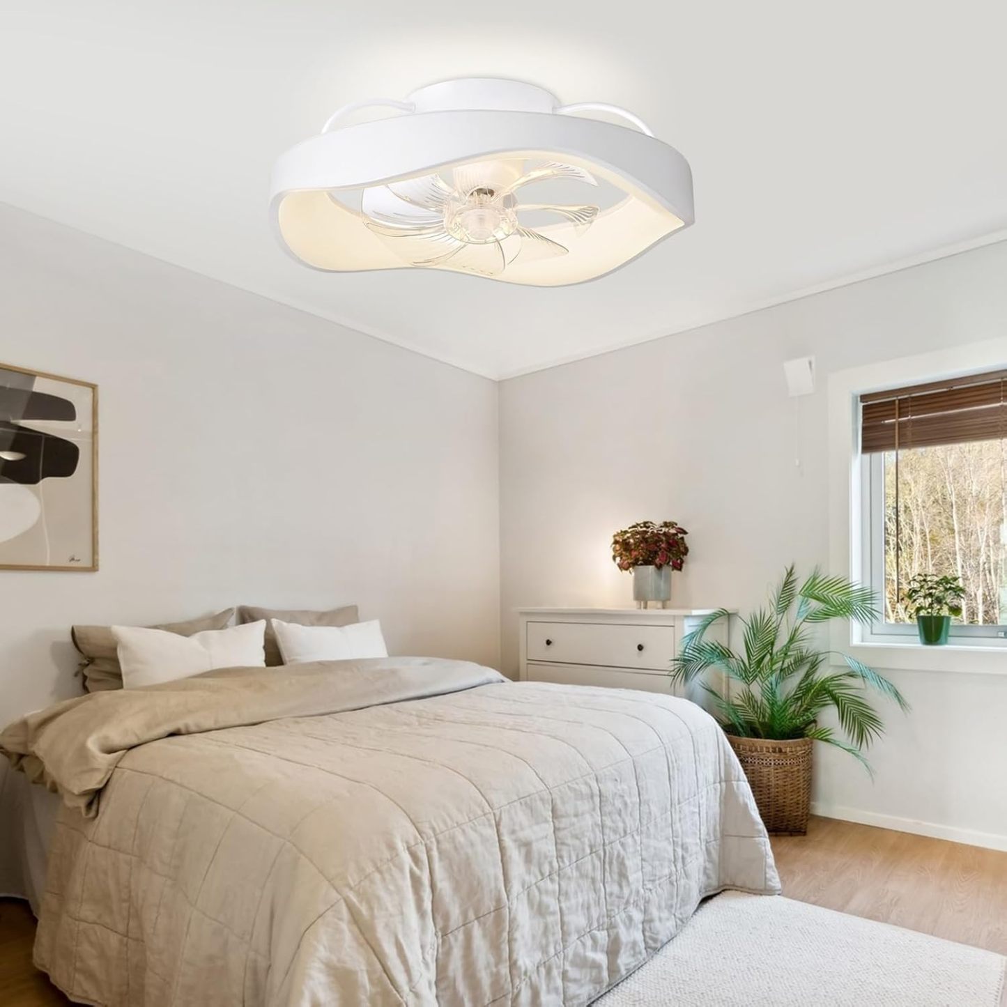 20'' Flush Mount Ceiling Fan with Led Light and Remote, Low Profile Ceiling Fan-360-Degree Oscillating, 3CCT Adjustable, LED Dimmable, 6 Speeds Timing Modern Fan