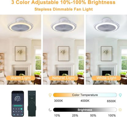 Ceiling Fan Mount for Bedroom: 20 Inch Bladeless Ceiling Fan with Light and Remote for Living Room Kitchen Dining Room