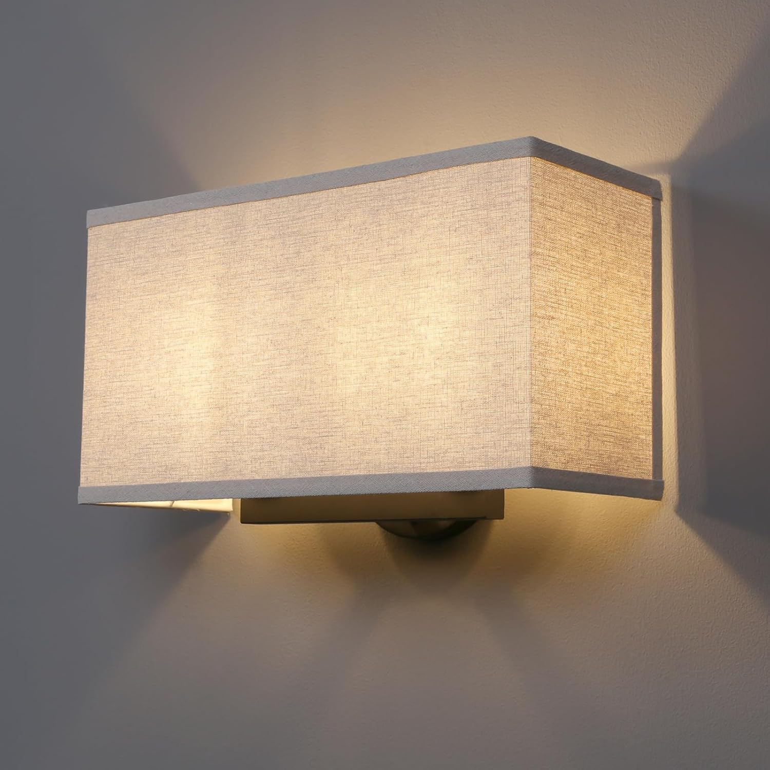 Linen Boho Wall Sconce Stairwell Fixture Light, 2-Light Indoor Hardwired Vanity Dual Vintage Industrial Bedside Sconce Wall Mount Lighting Square Fabric Shade