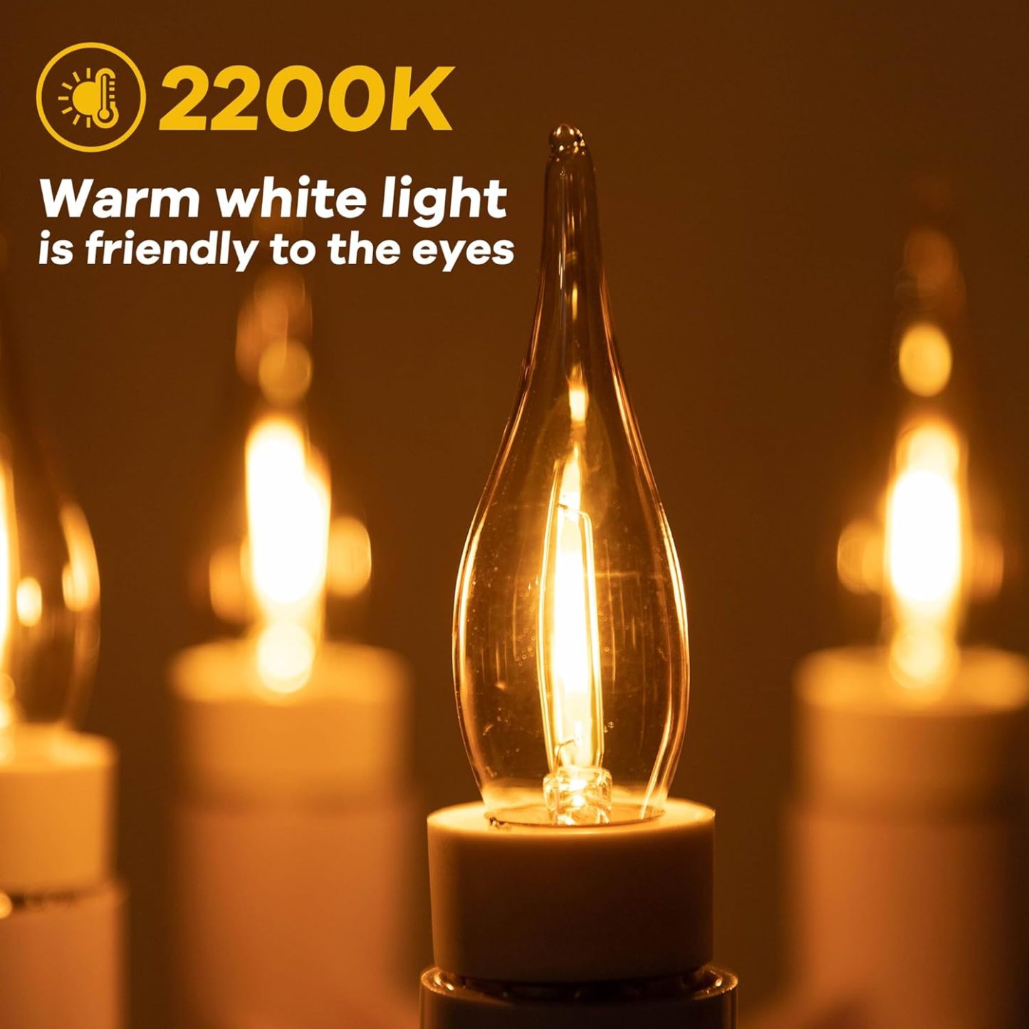 E12 Candelabra LED Night Lights,0.7W Amber Low Watt Candle Decorative Light Bulbs Equal to 7Watt Incandescent,50Lumen 2200K Ultra Warm White Chandelier for Decor Lighting,CRI>90+,Glass,6Pcs