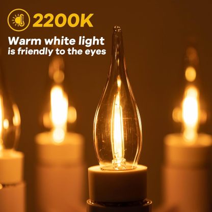 E12 Candelabra LED Night Lights,0.7W Amber Low Watt Candle Decorative Light Bulbs Equal to 7Watt Incandescent,50Lumen 2200K Ultra Warm White Chandelier for Decor Lighting,CRI>90+,Glass,6Pcs
