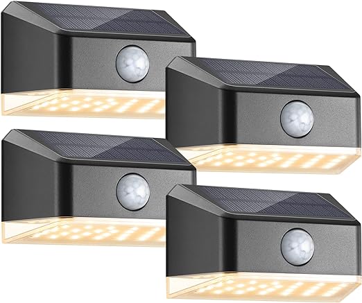 Solar Powered Motion Sensor Outdoor Lights Waterproof, LED Solar Step Lights Warm White, Outdoor Solar Deck Lights for Fence Post, Step 4 Pack