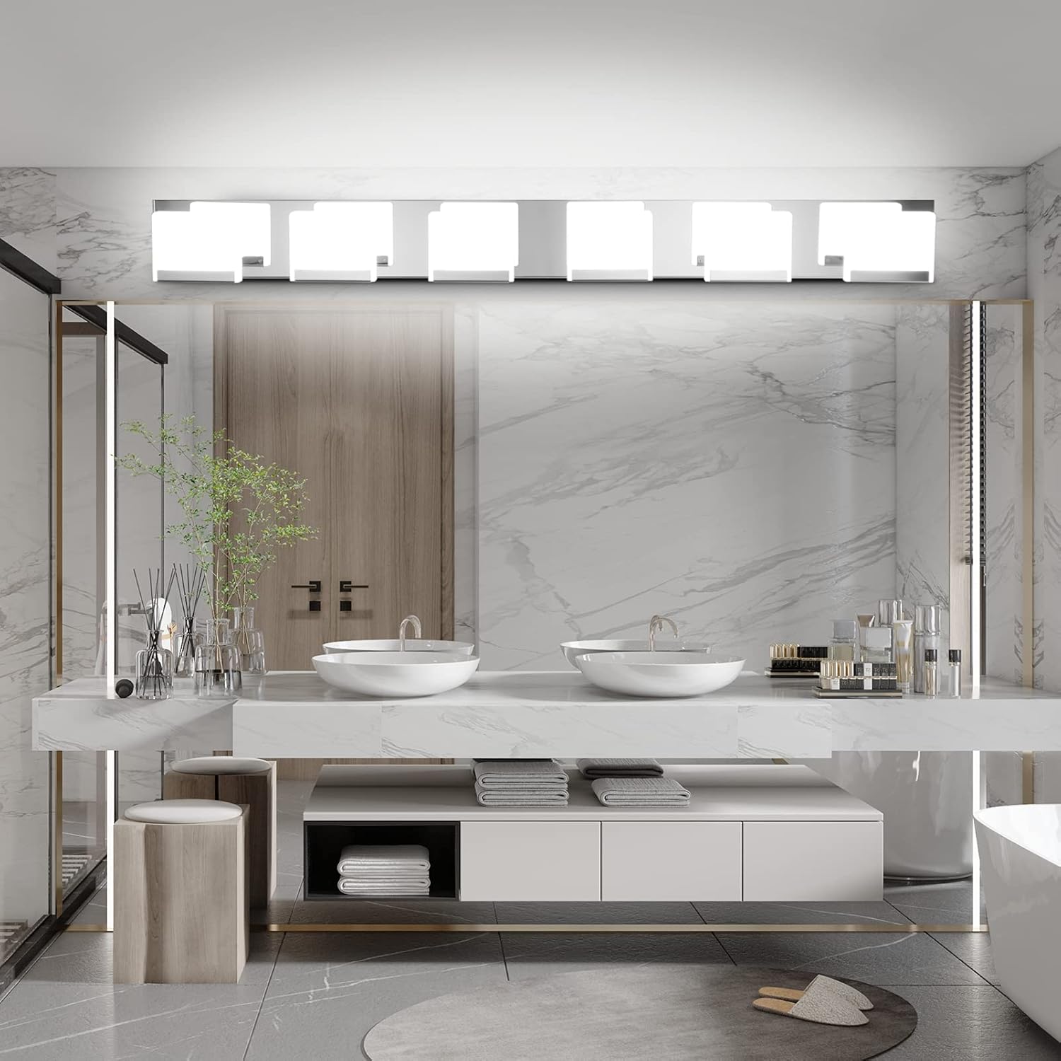 LED Modern Vanity Light 6 Light Bathroom Vanity Lights Acrylic Stainless Steel Bathroom Vanity Lighting Fixtures