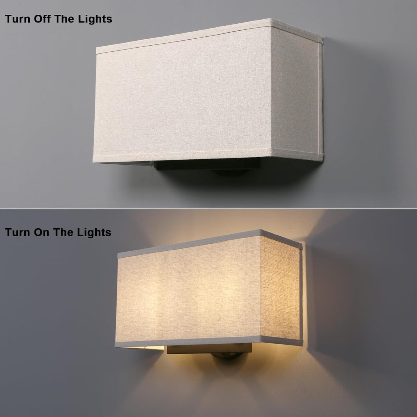 Linen Boho Wall Sconce Stairwell Fixture Light, 2-Light Indoor Hardwired Vanity Dual Vintage Industrial Bedside Sconce Wall Mount Lighting Square Fabric Shade