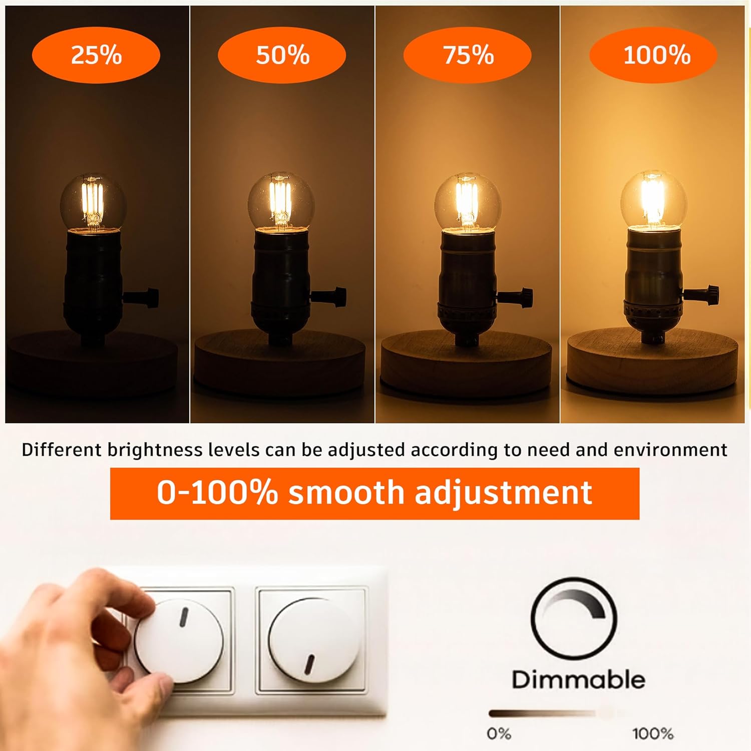 Dimmable Low Watt LED Bulbs 3 Watt, 25 Watt Small Light Bulbs,E26 Screw Base G40 Globe Edison Light Bulbs,Warm White 2700K for Bedroom、Bathroom Lighting,Glass,110V,2PCS