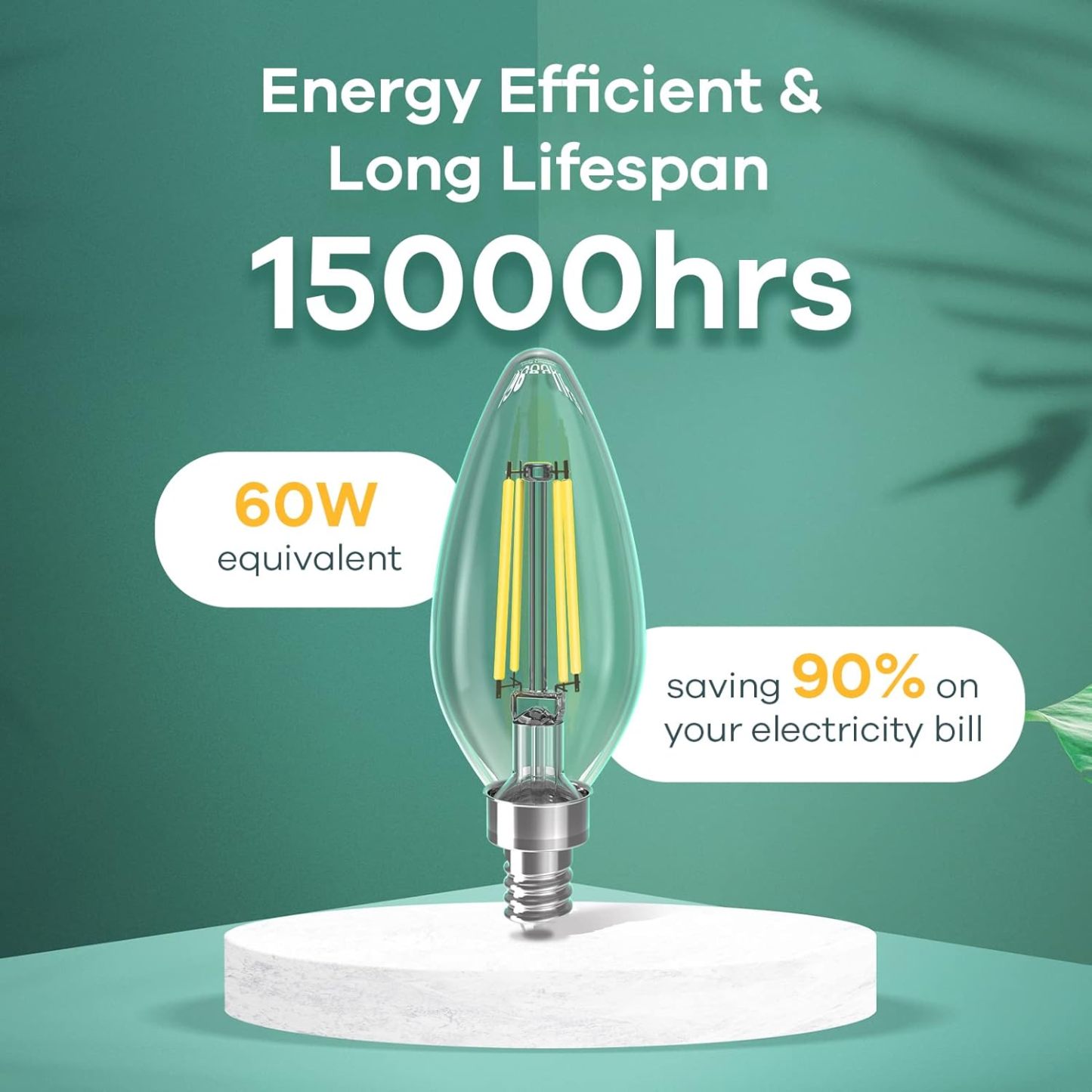 E12 Candelabra LED Light Bulbs 60W Equivalent, B11 Dimmable Chandelier Light Bulbs, 6 Packs