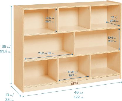 8-Compartment Mobile Storage Cabinet, 36in, Classroom Furniture, Natural