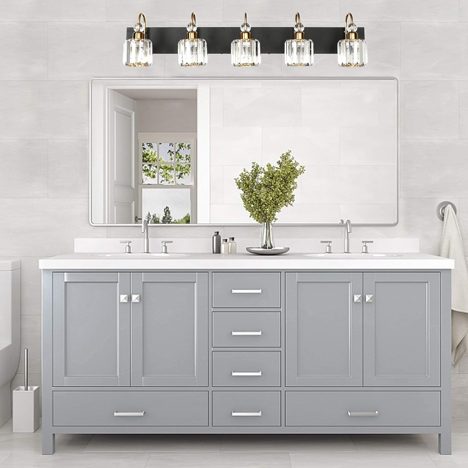 Modern LED Bathroom Vanity Lights 5-Lights Crystal Vanity Lights Over Mirror Modern Black Bathroom Vanity Lighting Fixtures